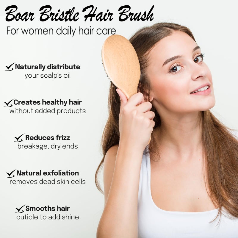 Sofmild Boar Bristle Hair Brush, 100% Pure Hard Boar Bristle Hair Brushes for Women Men Thin Fine Hair Smooth Frizz Enhence Shine - Image 3